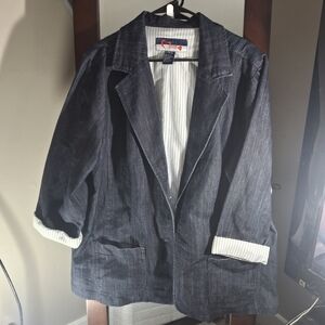 Wax Jean Navy Denim Jacket with Orange Logo Detail